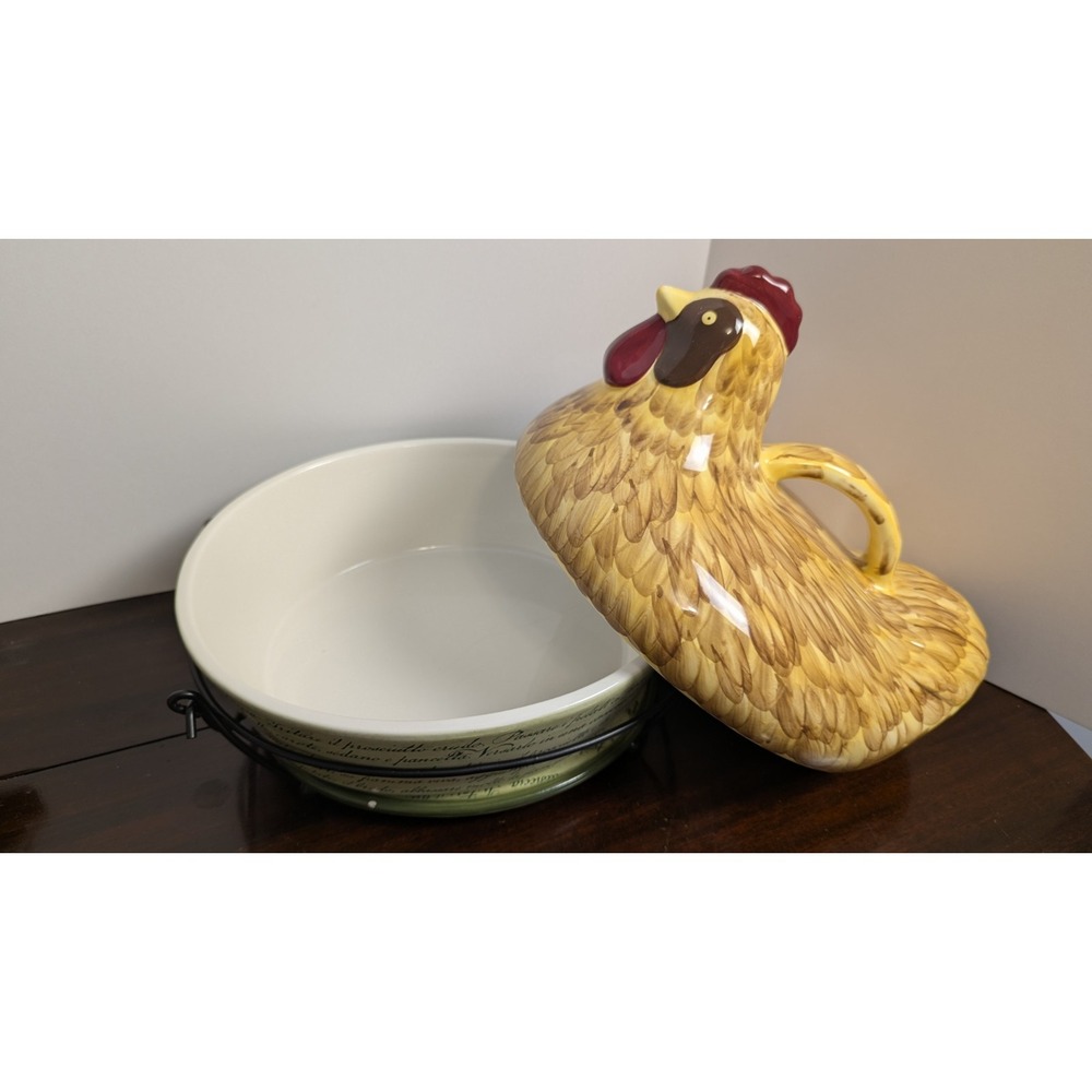 Temp-tations Tara Old World Chicken Covered Baker Roaster Dish with Stand 11in - Picture 11 of 15